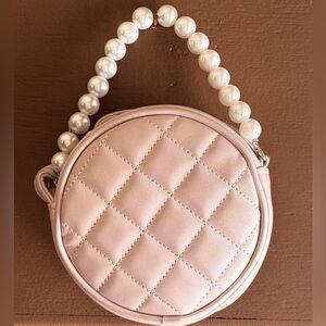 Pink Quilted Design Women's Bag with Pearl Handle